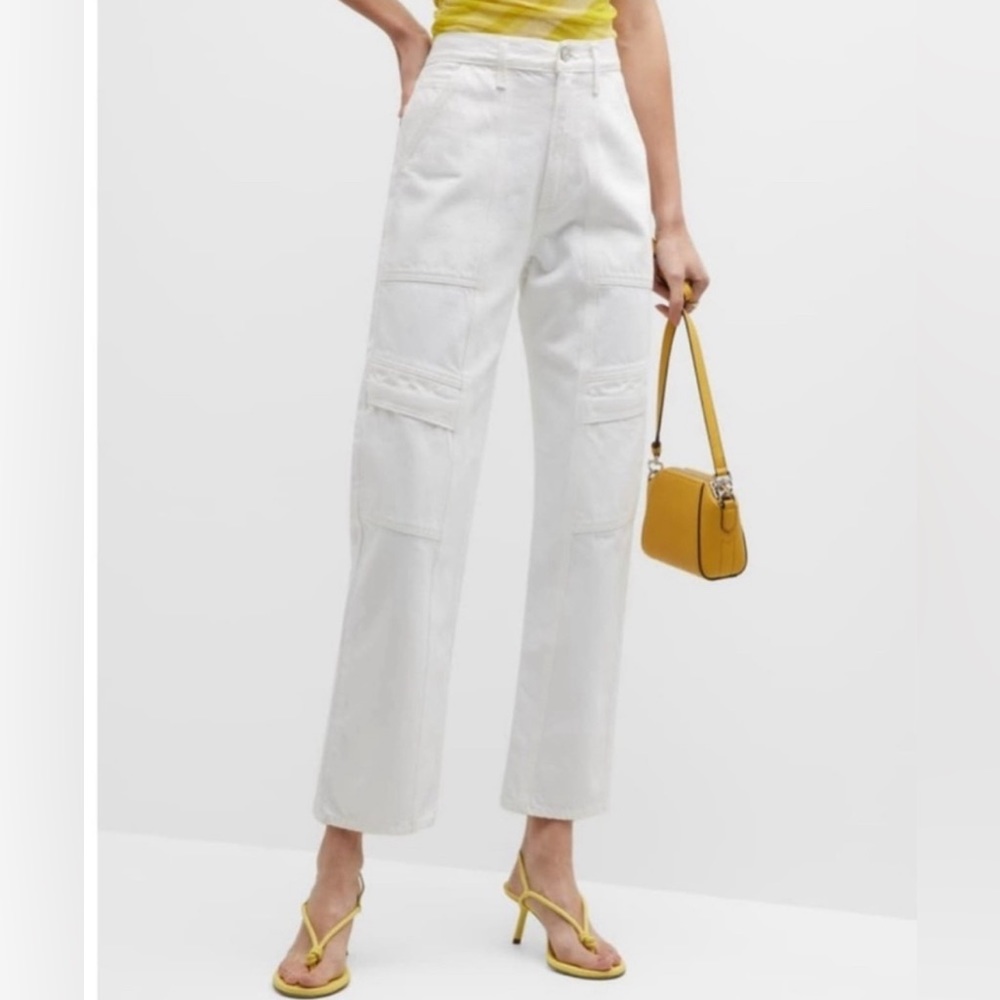Agolde White Straight-Leg Jeans with Knee Paneling